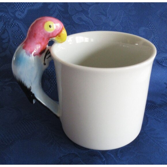 Coffee Mug Teacup White With Parrot Parakeet Bird Handle Unbranded Collectible - Picture 2 of 5